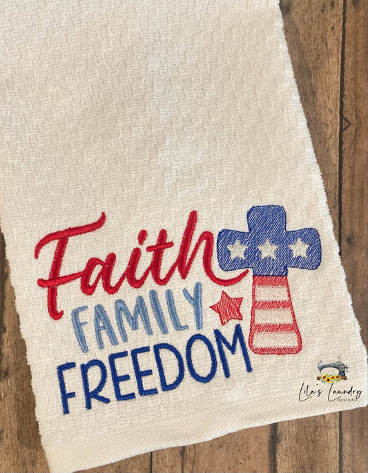 Faith Family Freedom Sketch - 3 Sizes - Digital Embroidery Design