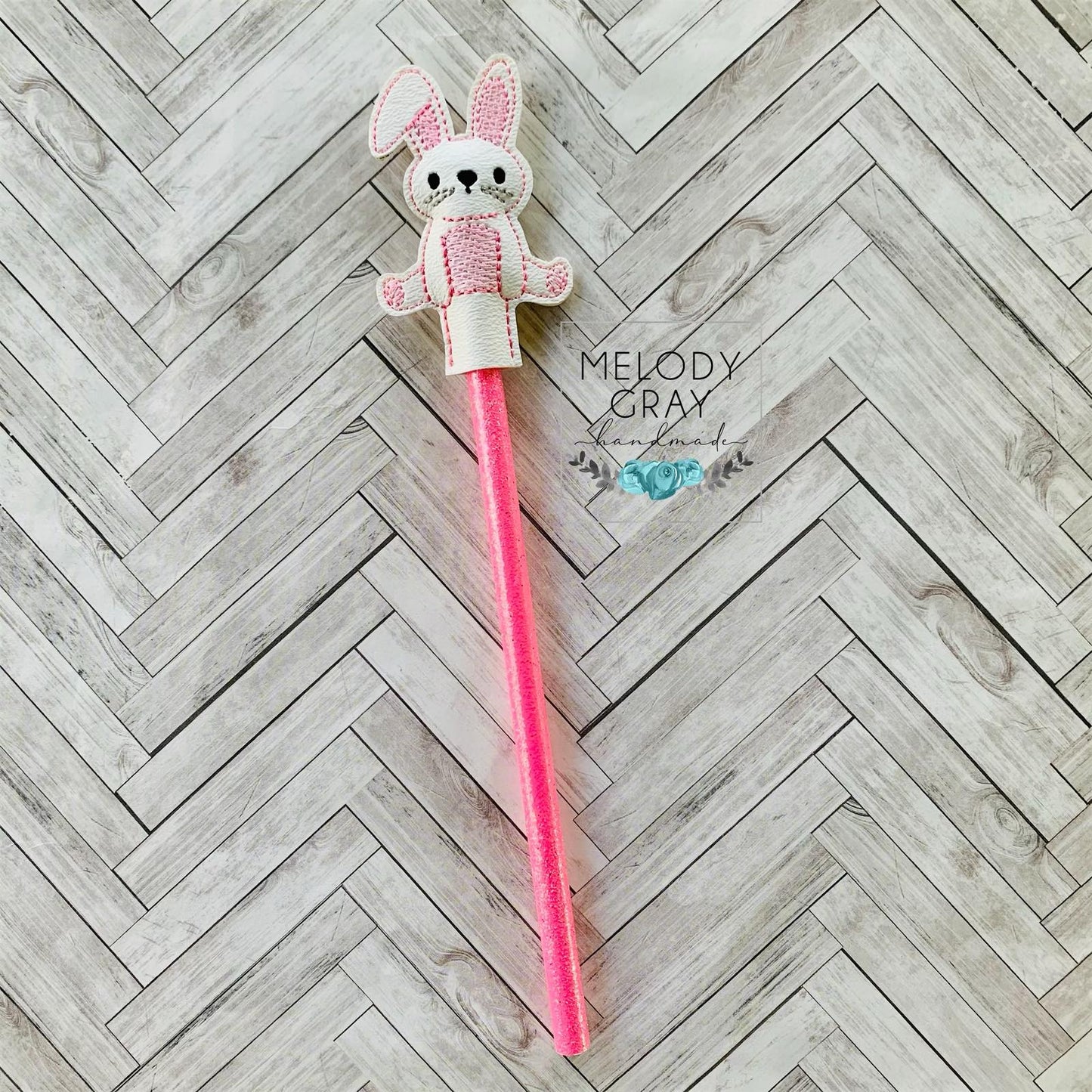 Sitting Bunny Pencil Toppers 4x4 and 5x7 included- DIGITAL Embroidery DESIGN
