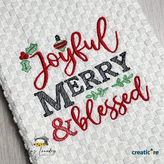 Joyful Merry & Blessed - 4 sizes- Digital Embroidery Design
