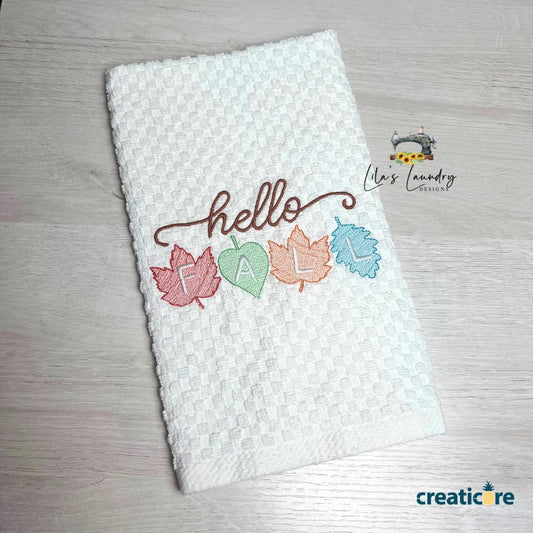 Hello Fall Leaves Sketch - 4 sizes- Digital Embroidery Design