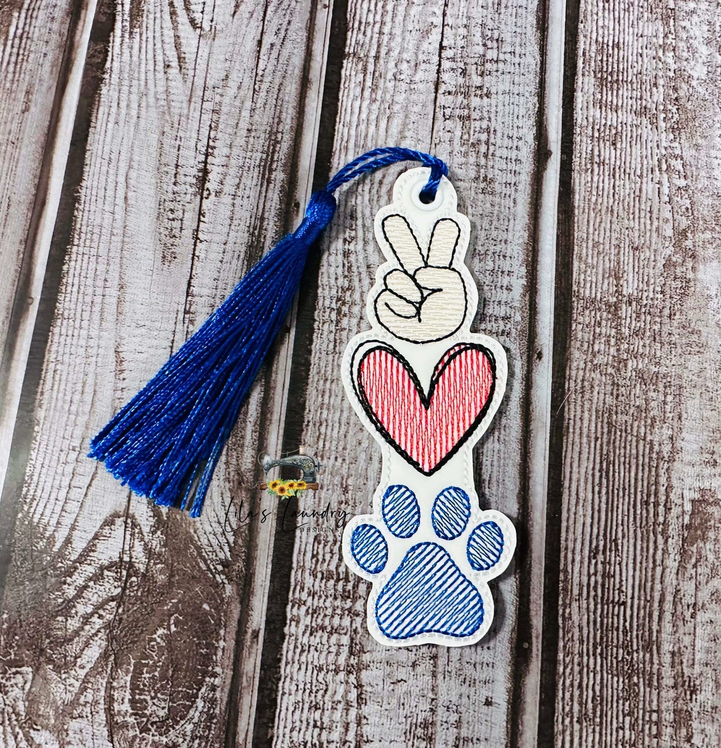Peace Love Paw Print Bookmark - Digital Embroidery Design