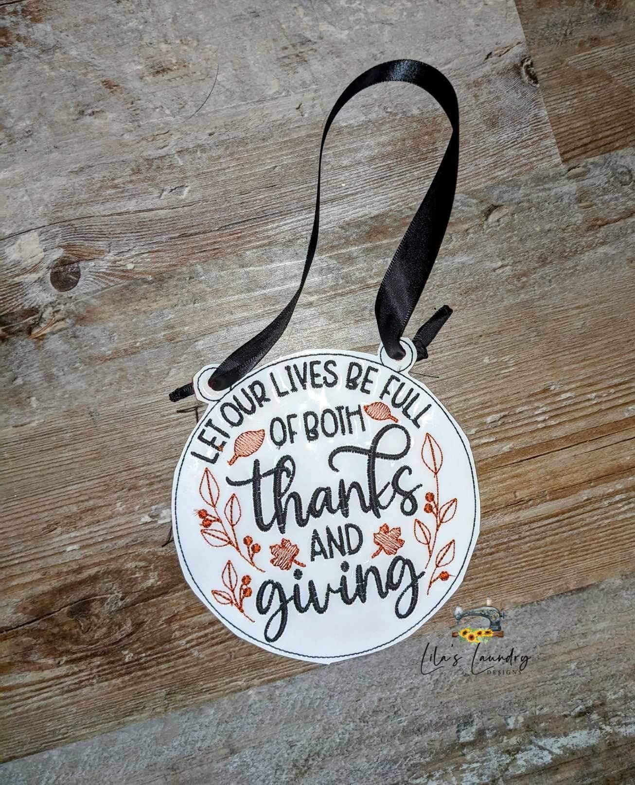 Thanks and Giving Door Sign - 3 sizes - Digital Embroidery Design
