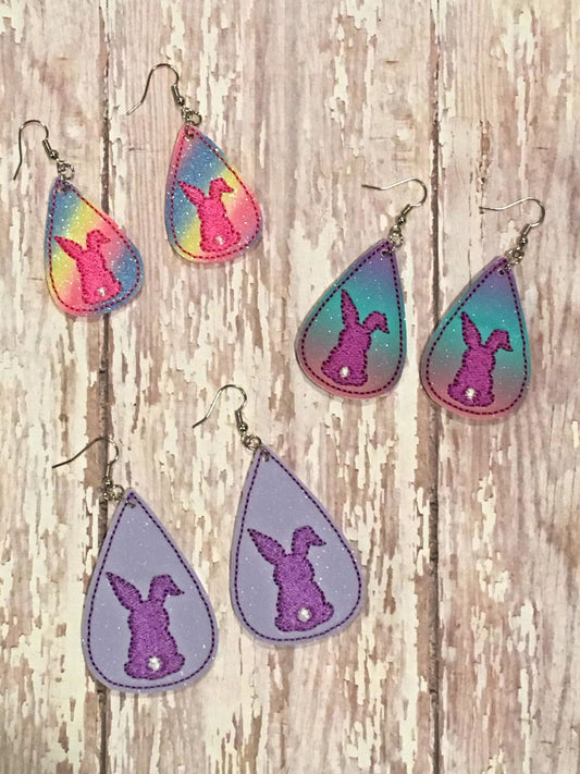 Bunny Tear Drop Earrings - 3 sizes - 4x4 and 5x7 Grouped- Digital Embroidery Design