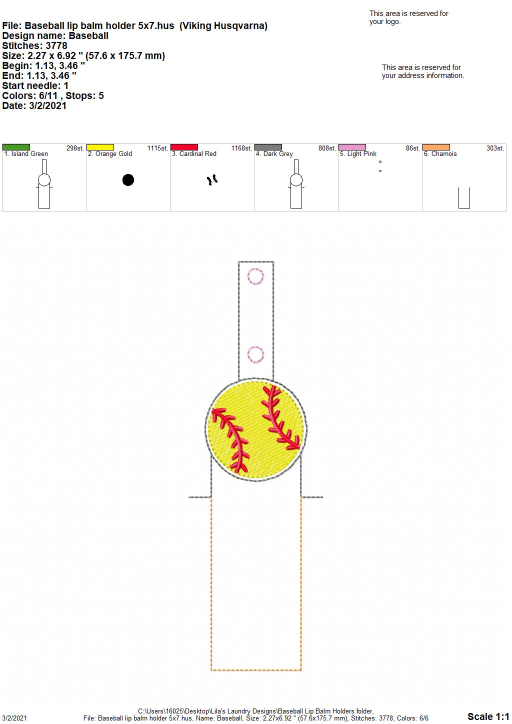 Baseball Lip Balm Holders 5x7 - DIGITAL Embroidery DESIGN