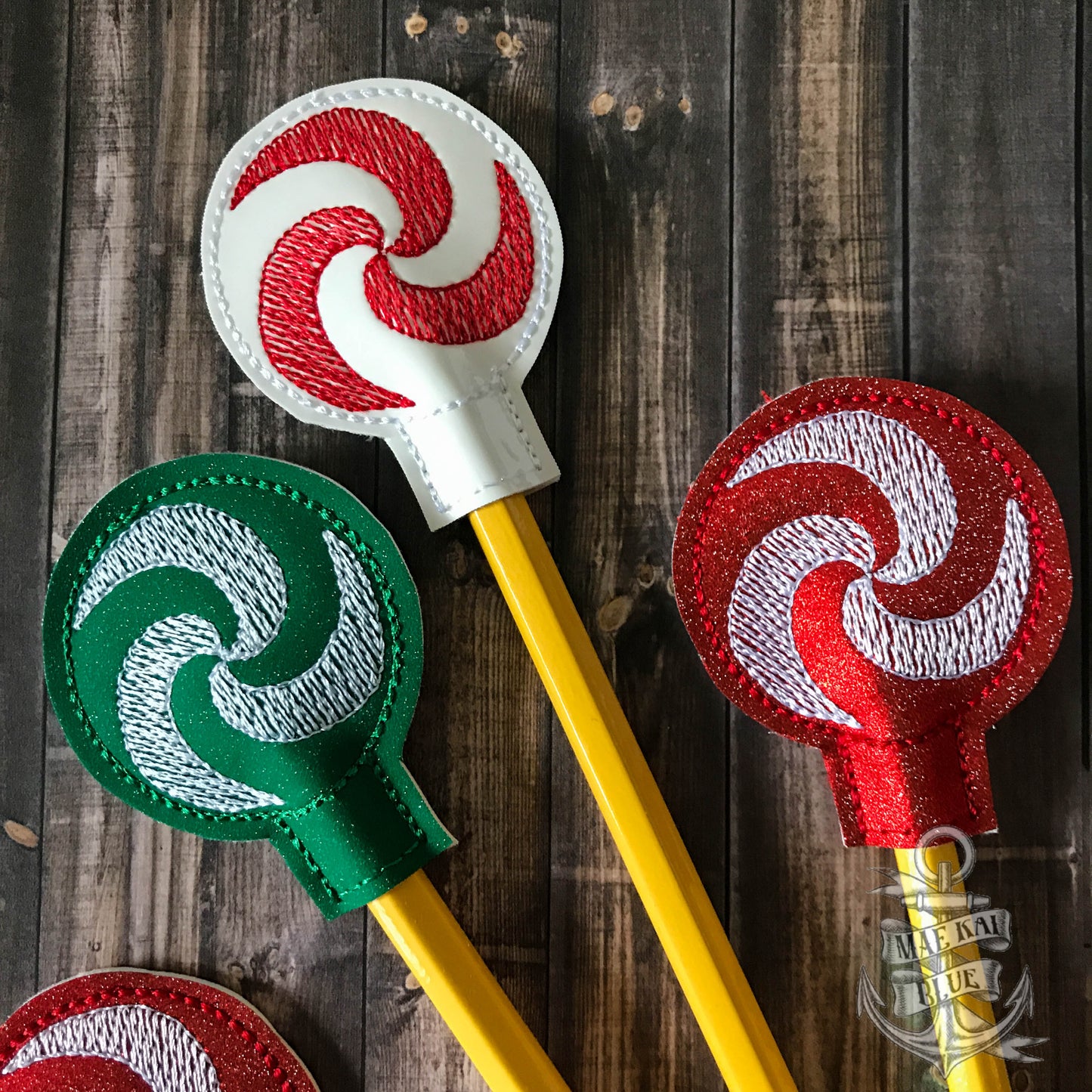 Peppermint Pencil Toppers 4x4 and 5x7 included- DIGITAL Embroidery DESIGN