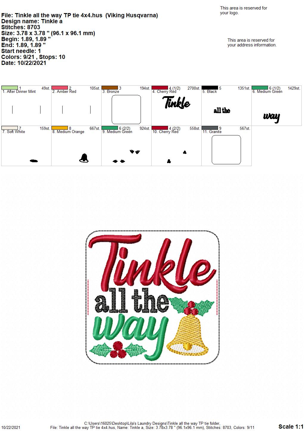 Tinkle All The Way - TP tie 4x4 - DIGITAL Embroidery DESIGN