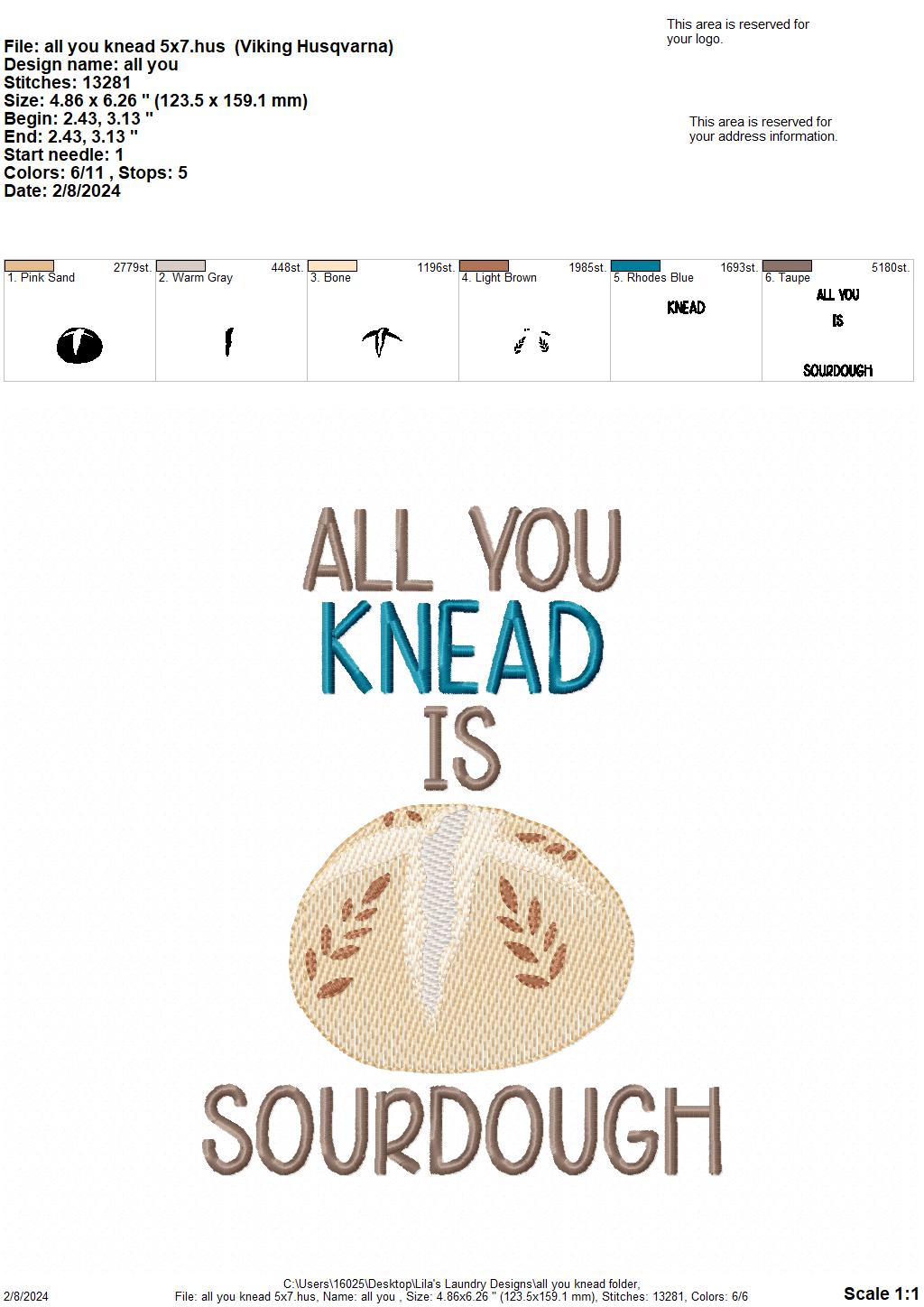 All You Knead - 4 sizes- Digital Embroidery Design