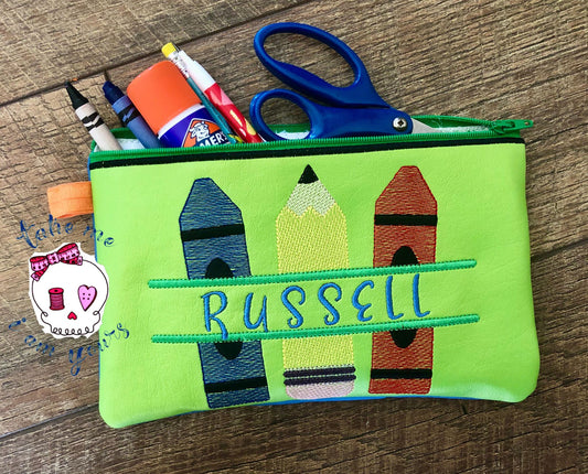 School Supplies Zipper Bag - 2 sizes - Digital Embroidery Design