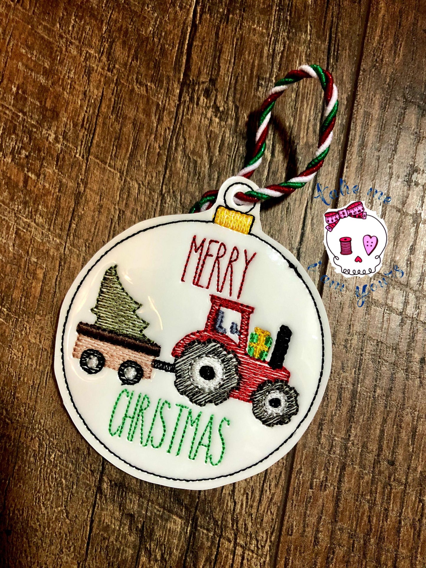Merry Christmas Tractor Ornament - Digital Embroidery Design