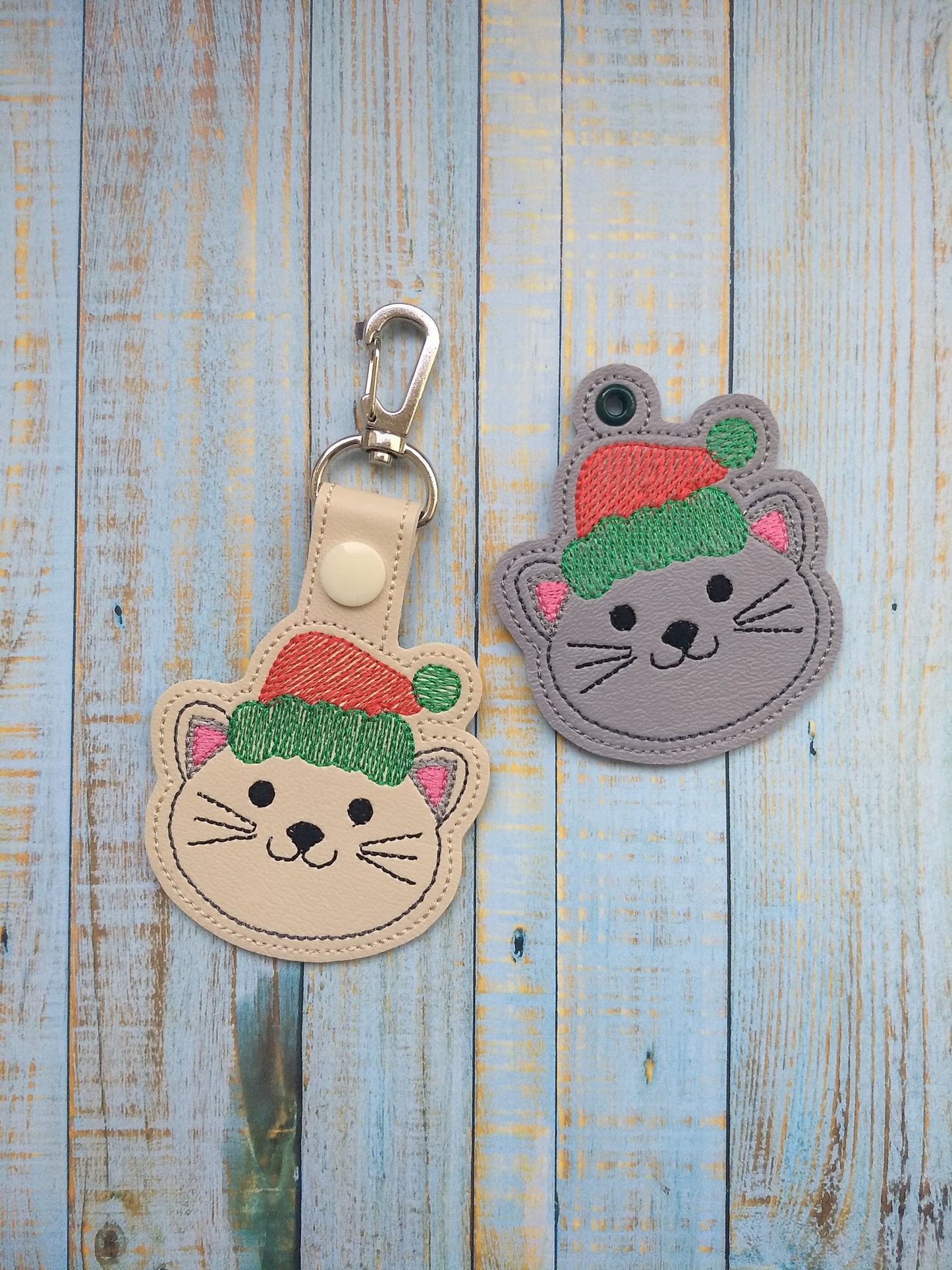 Christmas Cat Fobs 4x4 and 5x7 included- DIGITAL Embroidery DESIGN