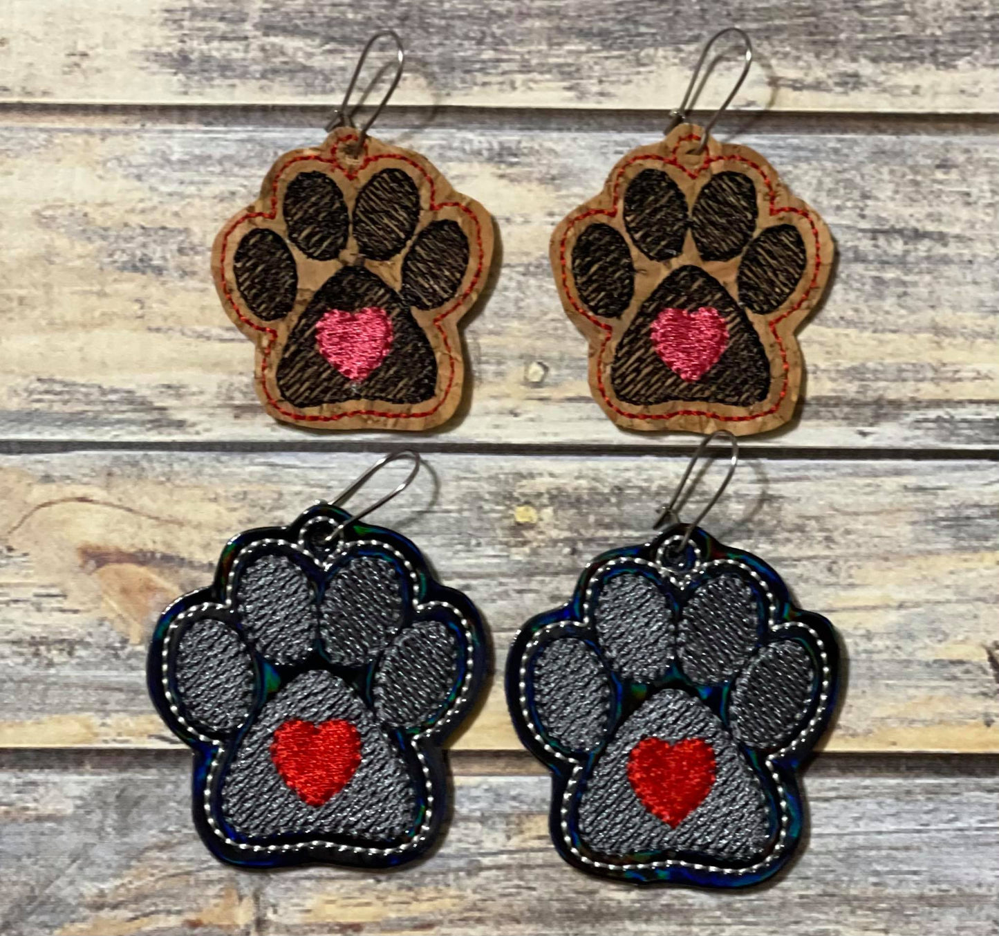 Paw Heart Earrings - 2 sizes - 4x4 and 5x7 Grouped- Digital Embroidery Design