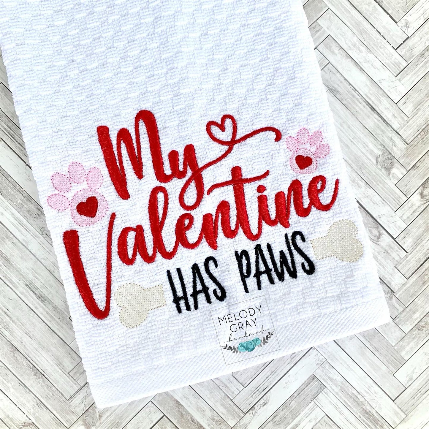 My Valentine Has Paws- 2 sizes- Digital Embroidery Design