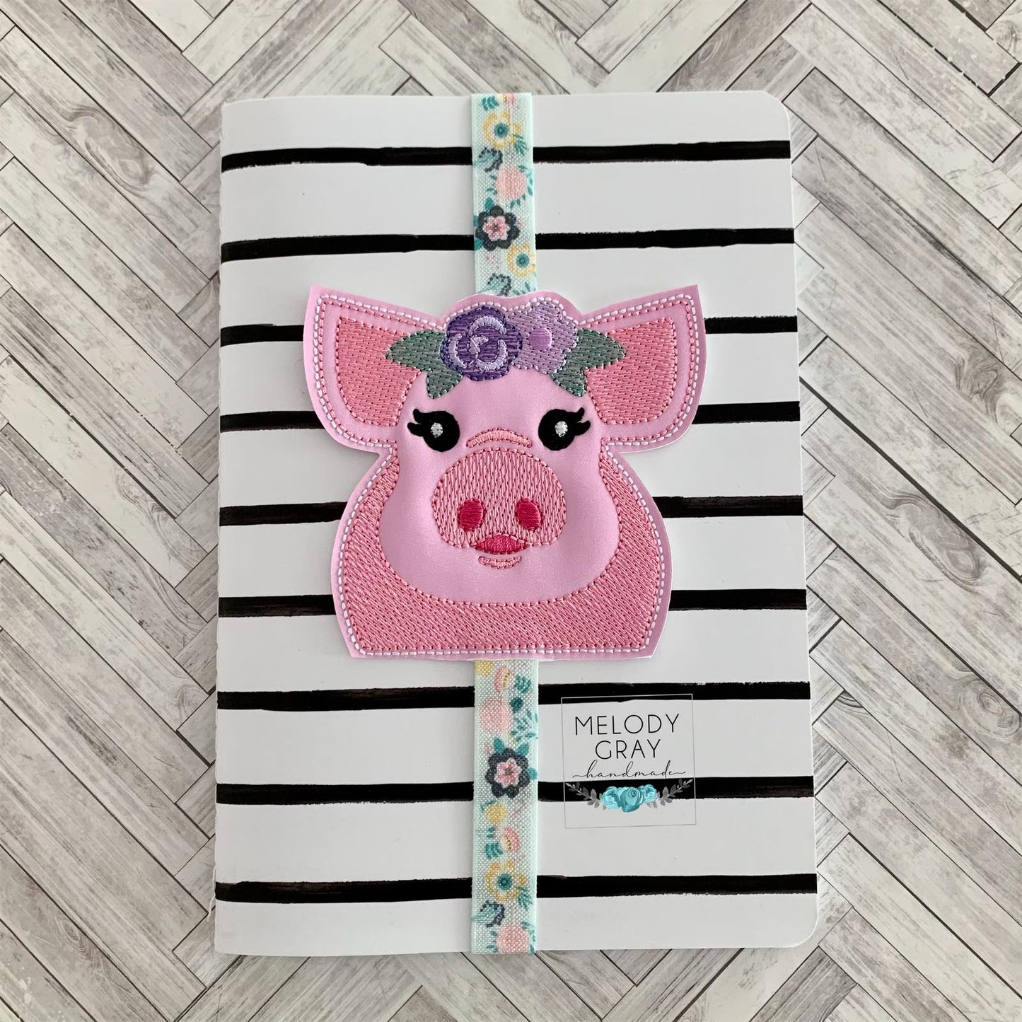 Floral Pig Book Band - Embroidery Design, Digital File