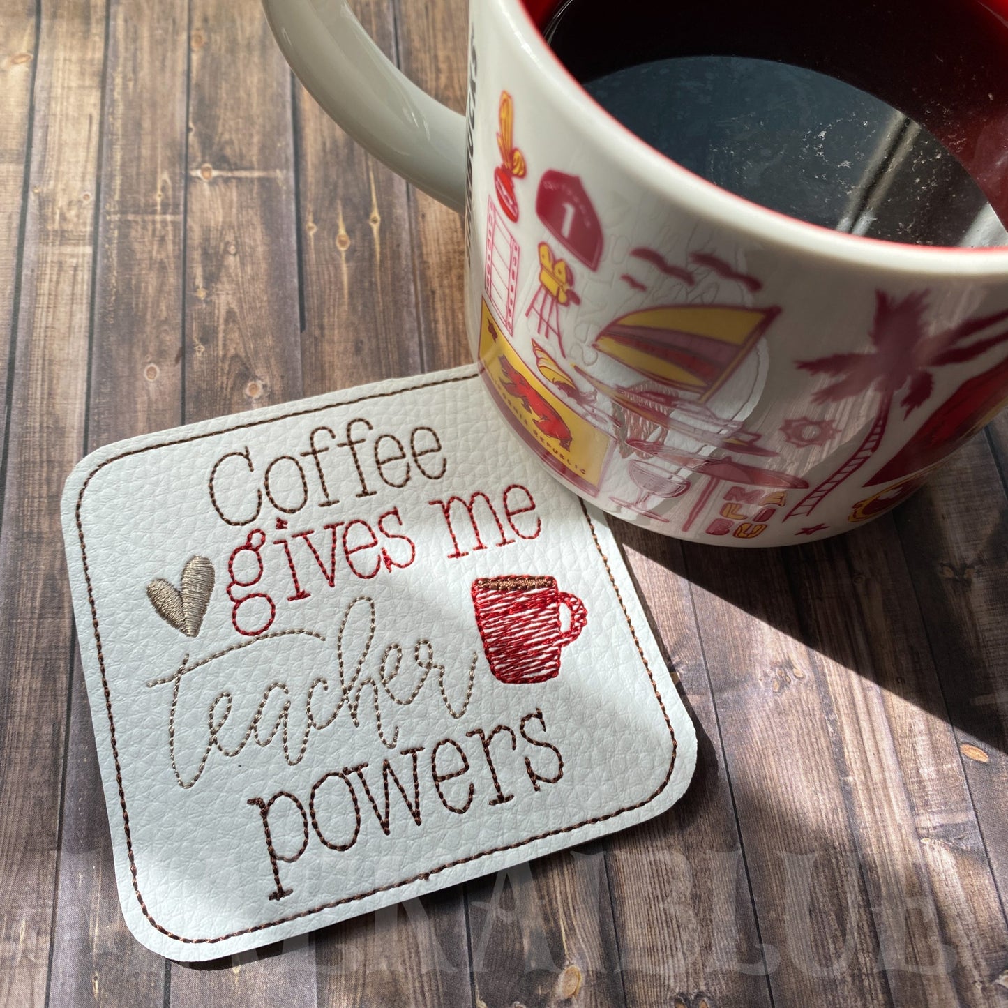 Coffee Teacher Powers Coaster 4x4 - DIGITAL Embroidery DESIGN