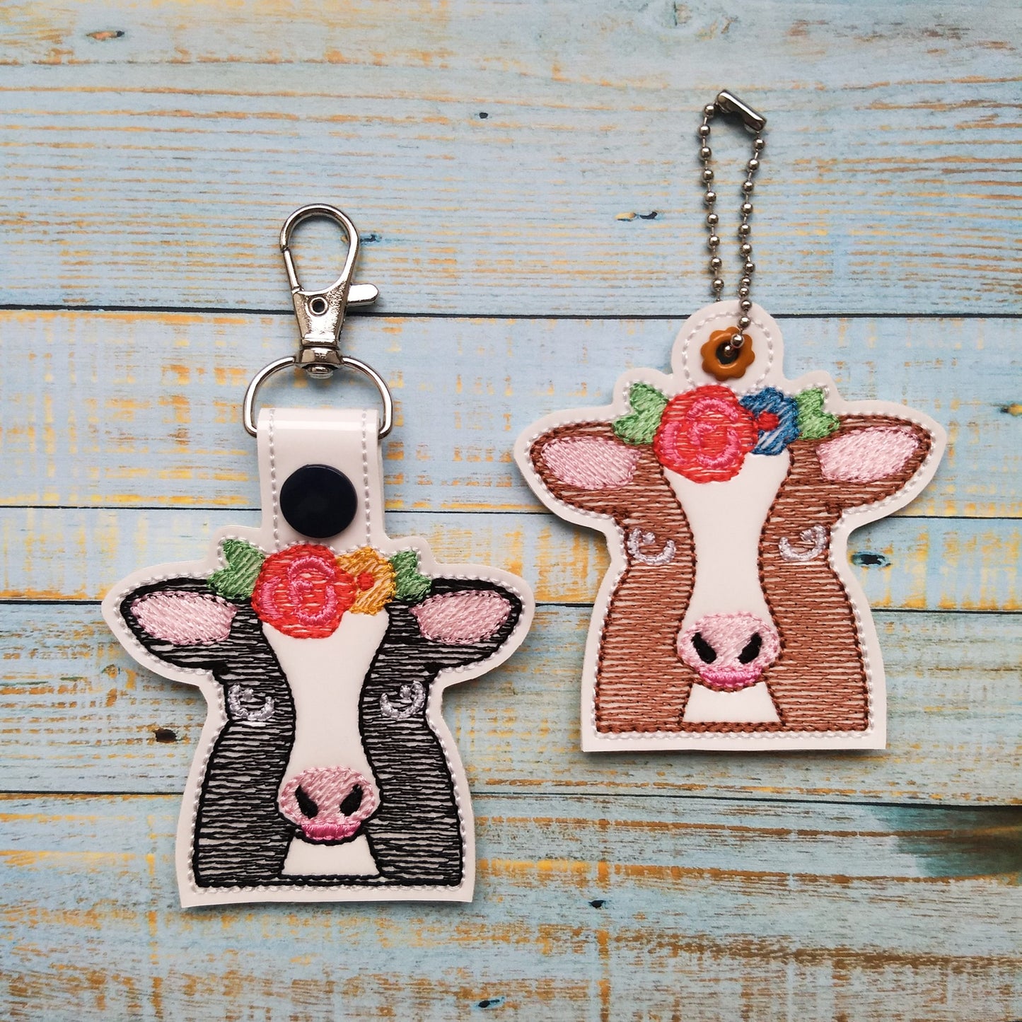 Floral Cow Fobs - DIGITAL Embroidery DESIGN