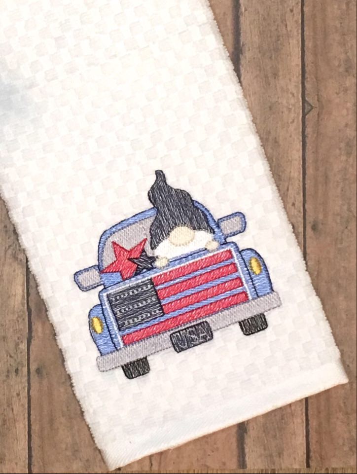 Gnome Truck USA Sketch - 2 sizes- Digital Embroidery Design