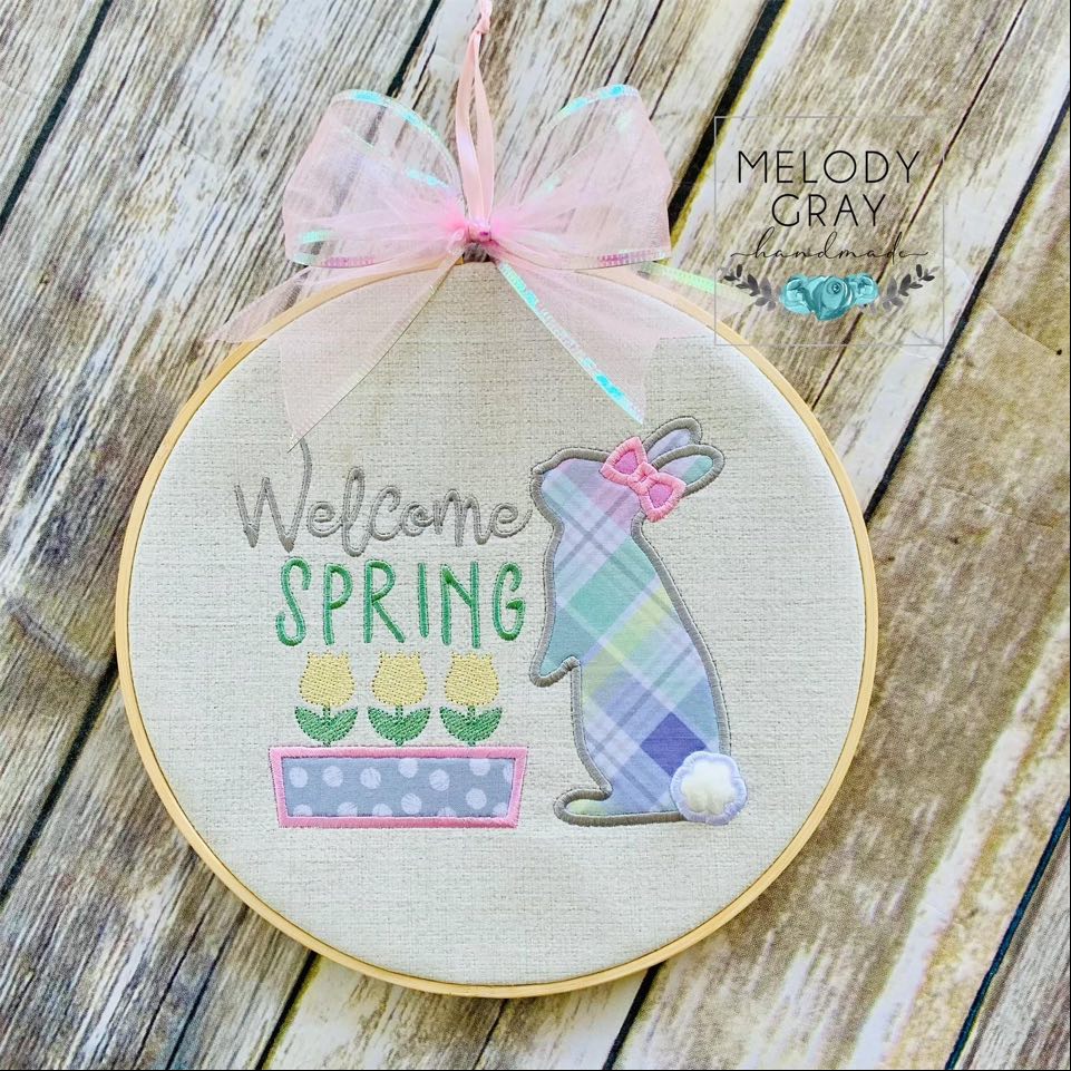 Welcome Spring Applique - 3 sizes- Digital Embroidery Design