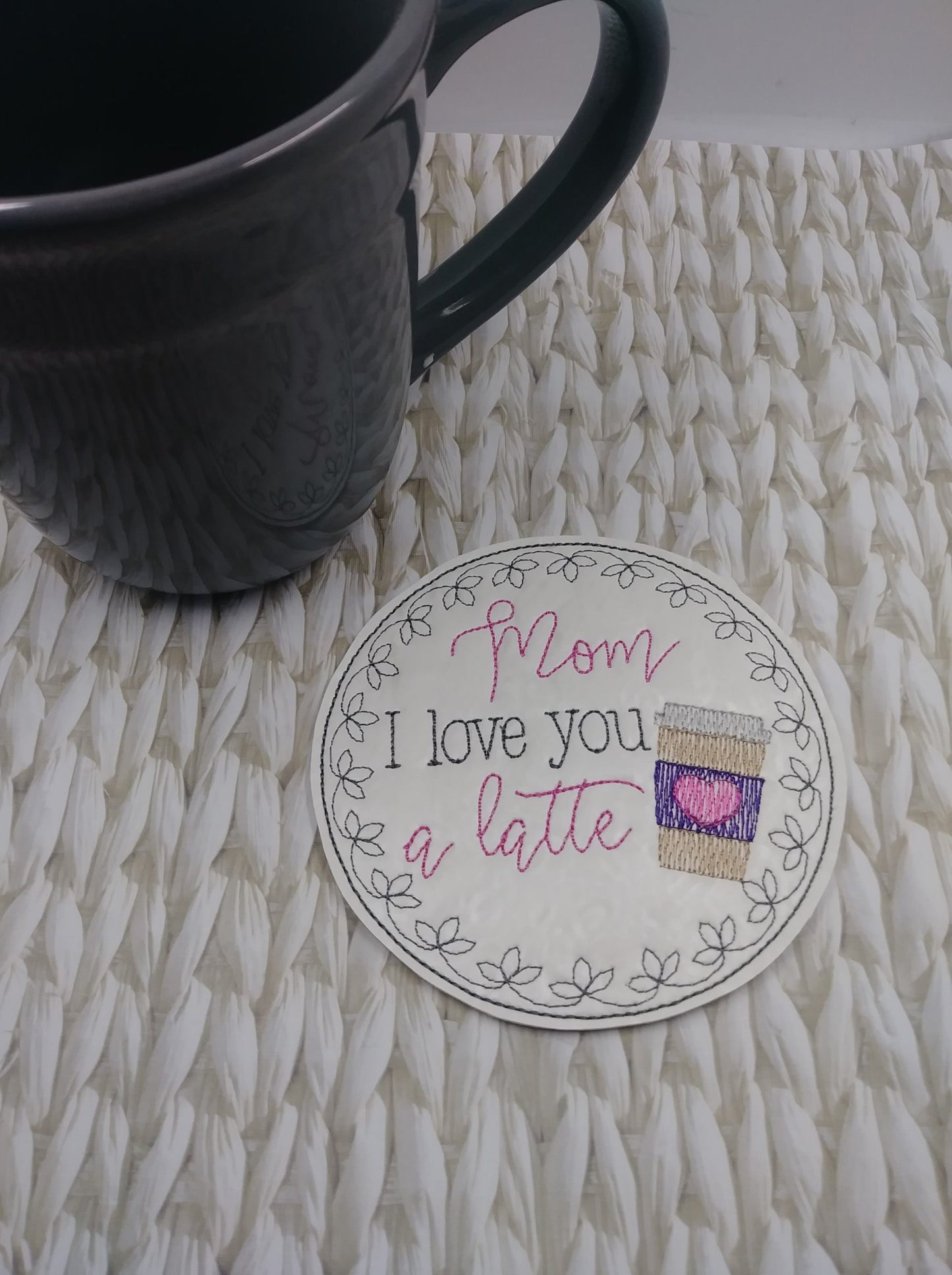 Mom Latte Coaster 4x4 - DIGITAL Embroidery DESIGN