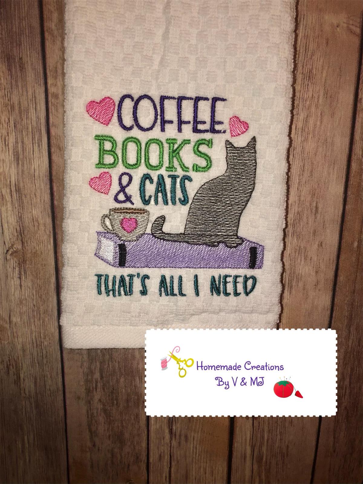 Coffee Books Cats - 3 sizes- Digital Embroidery Design