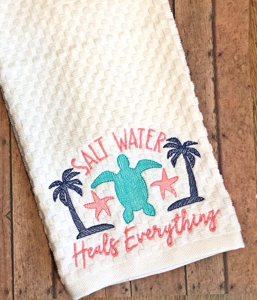 Salt Water Heals Everything - 3 sizes- Digital Embroidery Design