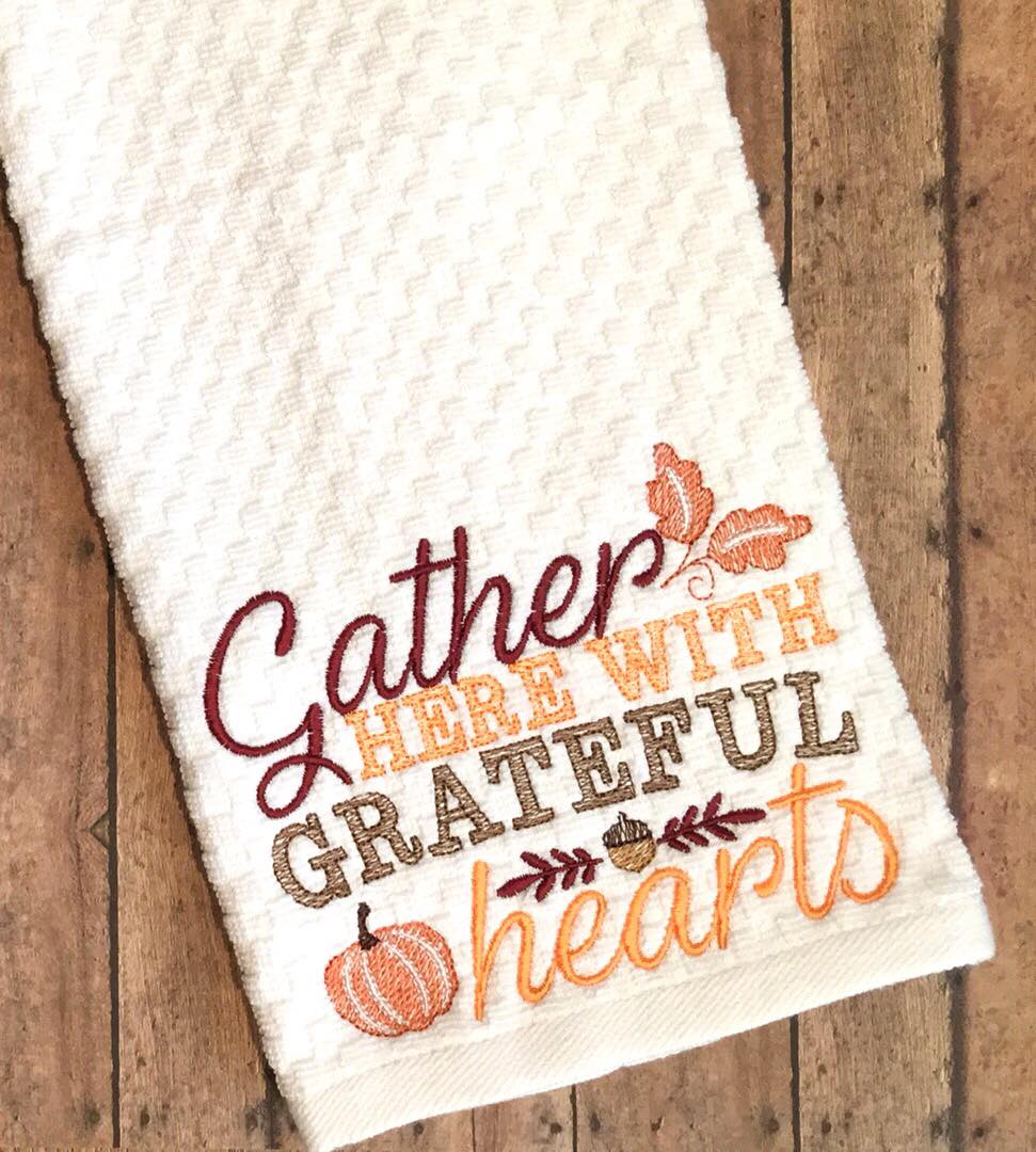 Gather Here with Grateful Hearts - 3 sizes- Digital Embroidery Design