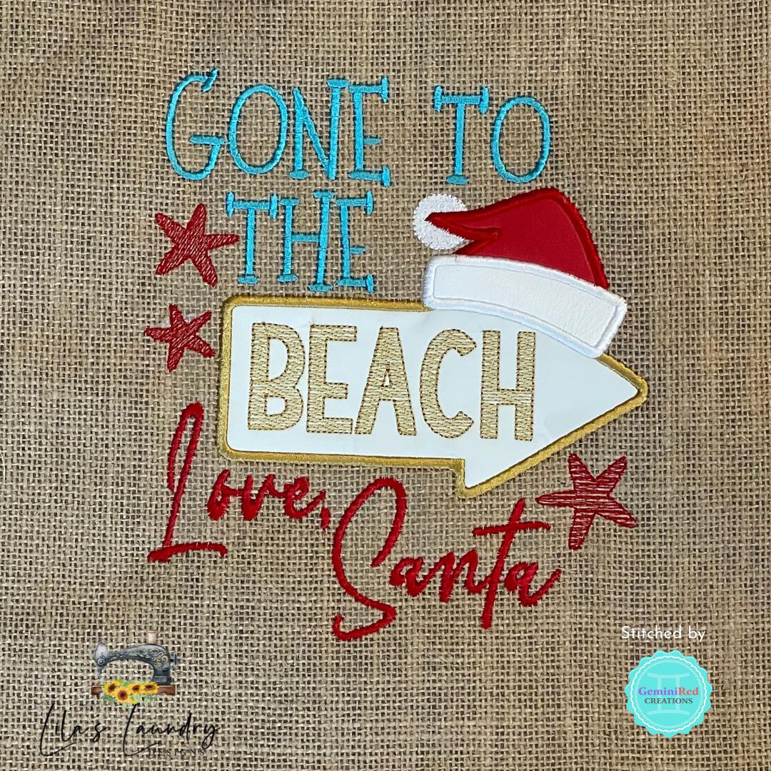 Gone to the Beach Applique - 3 sizes- Digital Embroidery Design