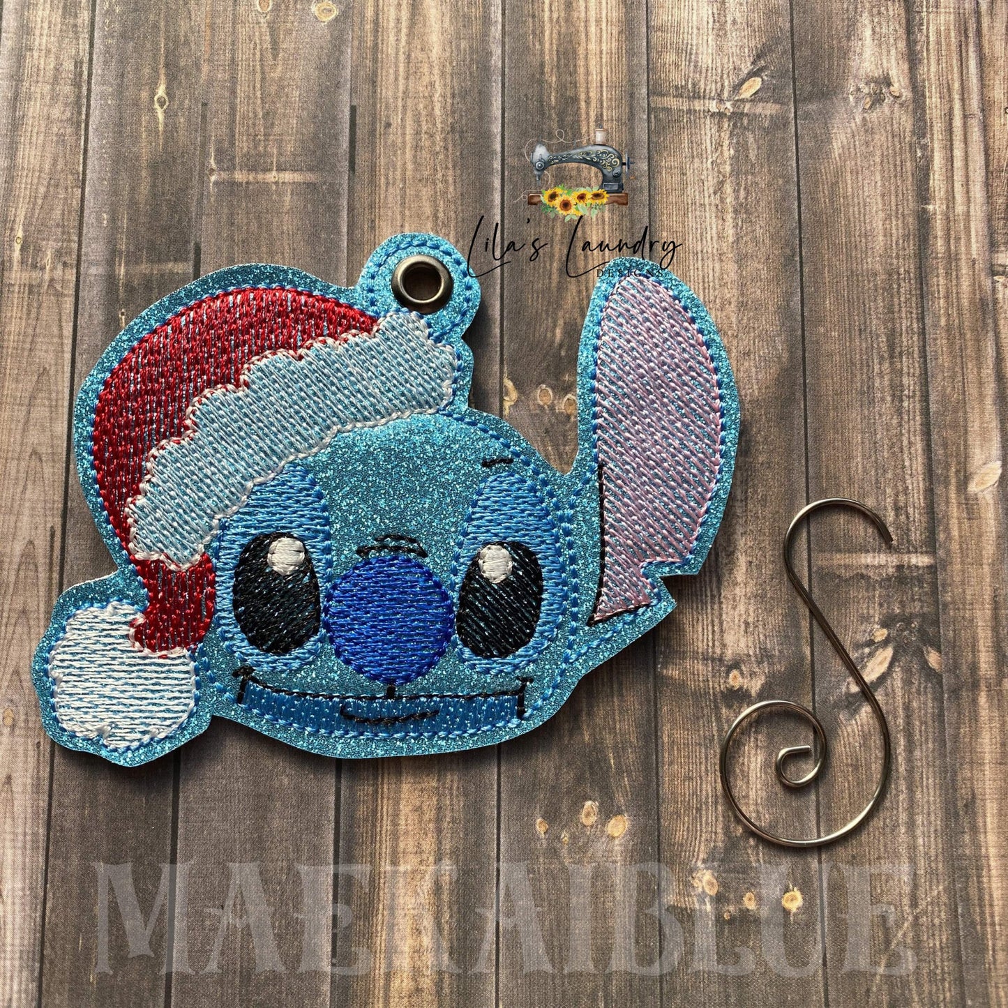 Blue Alien Friend Cocked Santa Hat Ornament - Digital Embroidery Design