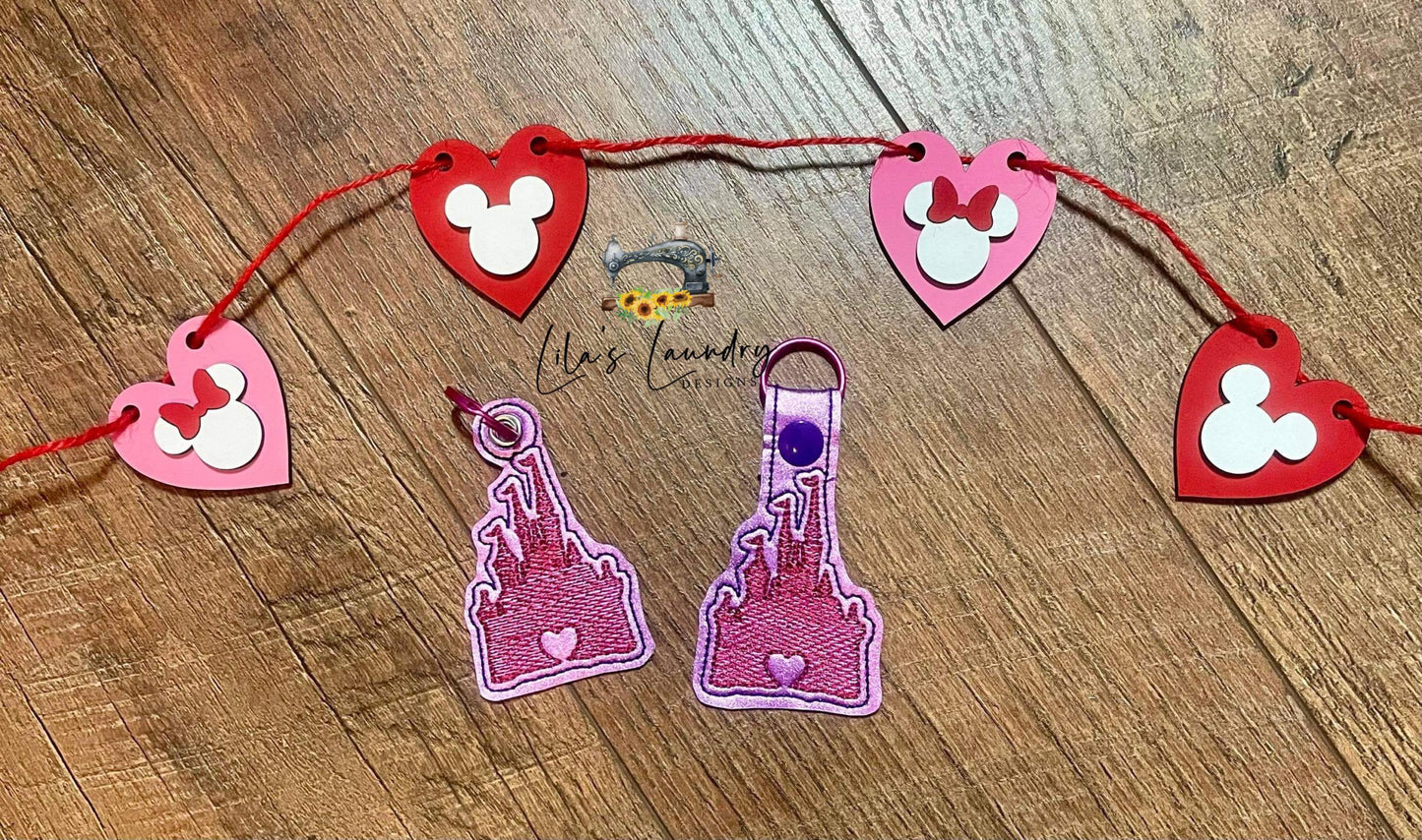 Castle with heart Fobs - DIGITAL Embroidery DESIGN