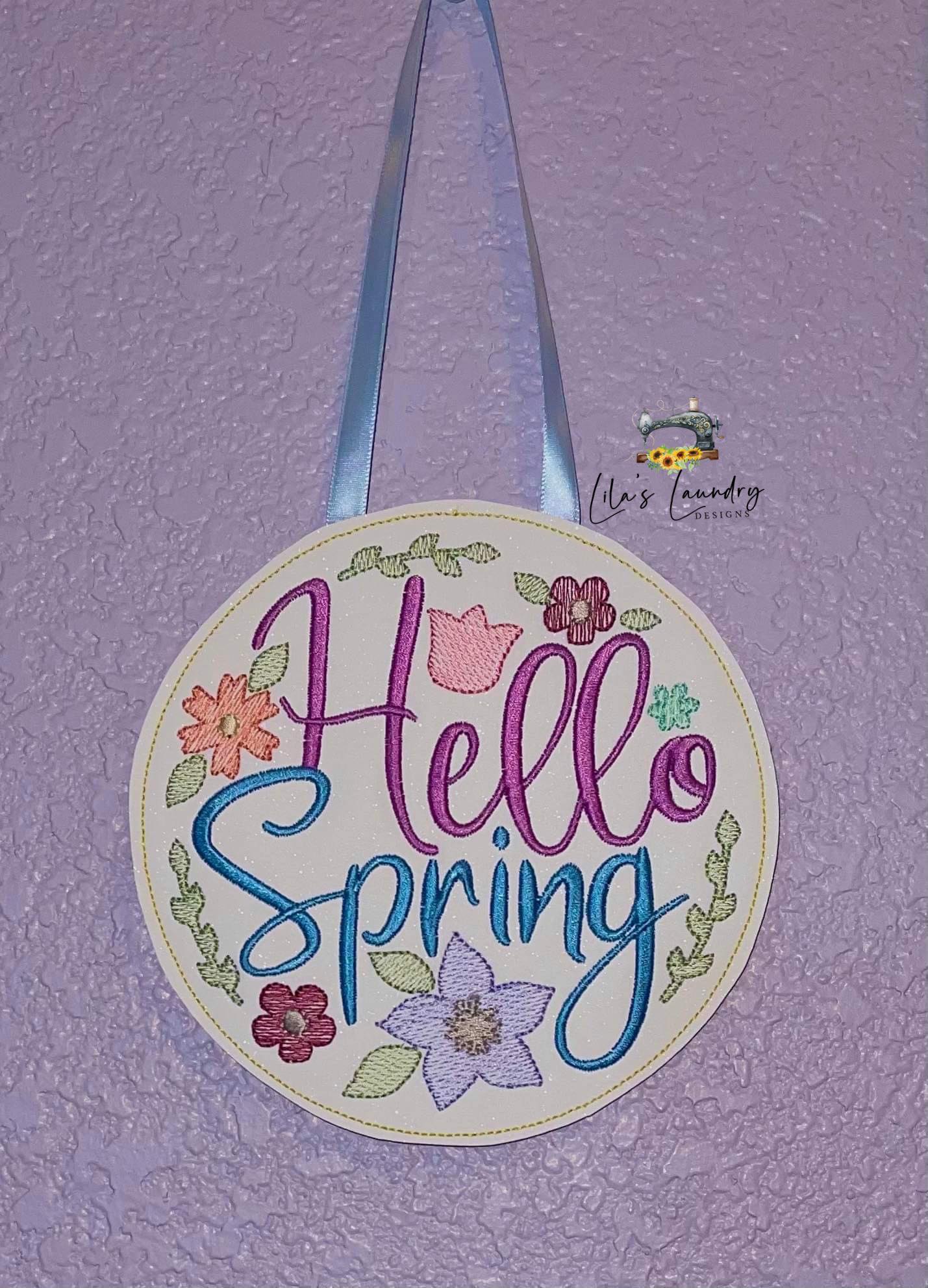Hello Spring Door Sign - 3 sizes - Digital Embroidery Design