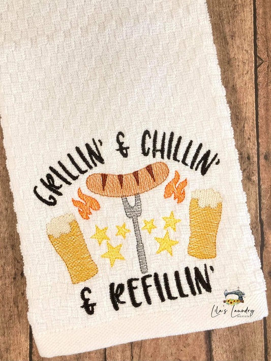 Grillin' Chillin' Refillin' - 3 sizes- Digital Embroidery Design