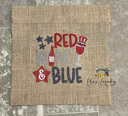 Red Wine and Blue - 3 sizes- Digital Embroidery Design