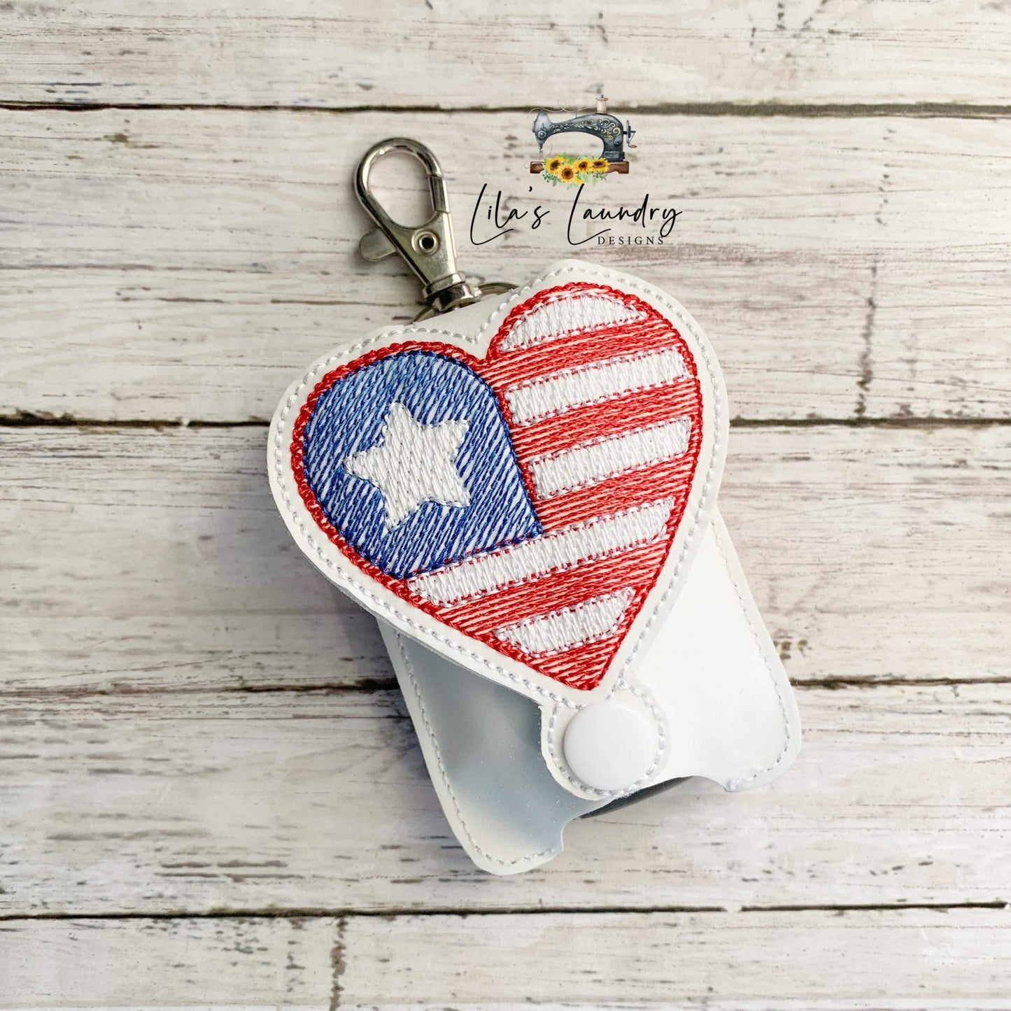 Patriotic Heart Applique Fold Over Sanitizer Holder 5x7- DIGITAL Embroidery DESIGN