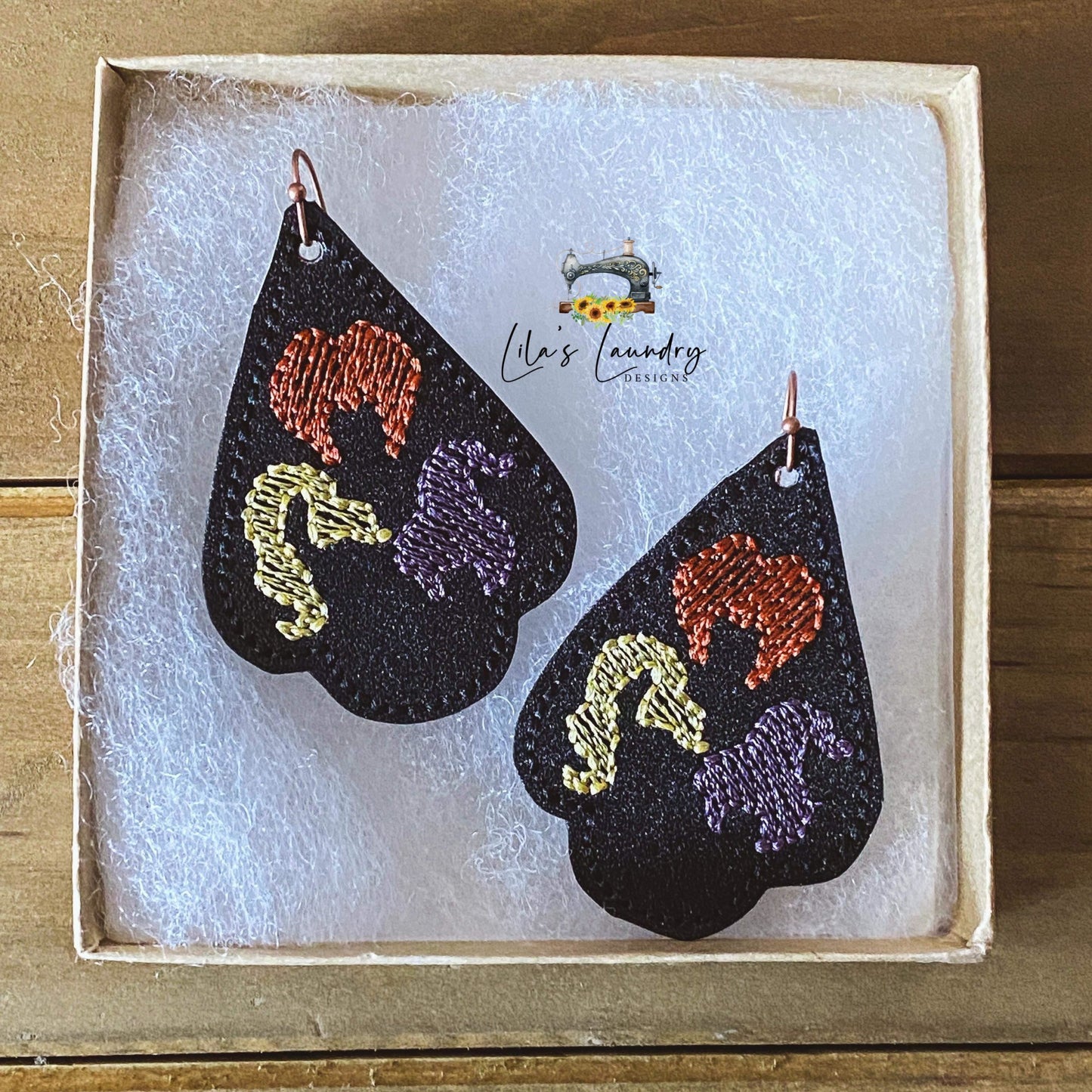 Witch Sisters Earrings - 2 inch - Digital Embroidery Design
