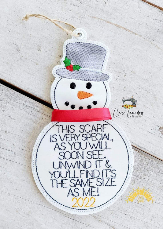 Snowman Scarf Memory Ornament 2 - Digital Embroidery Design