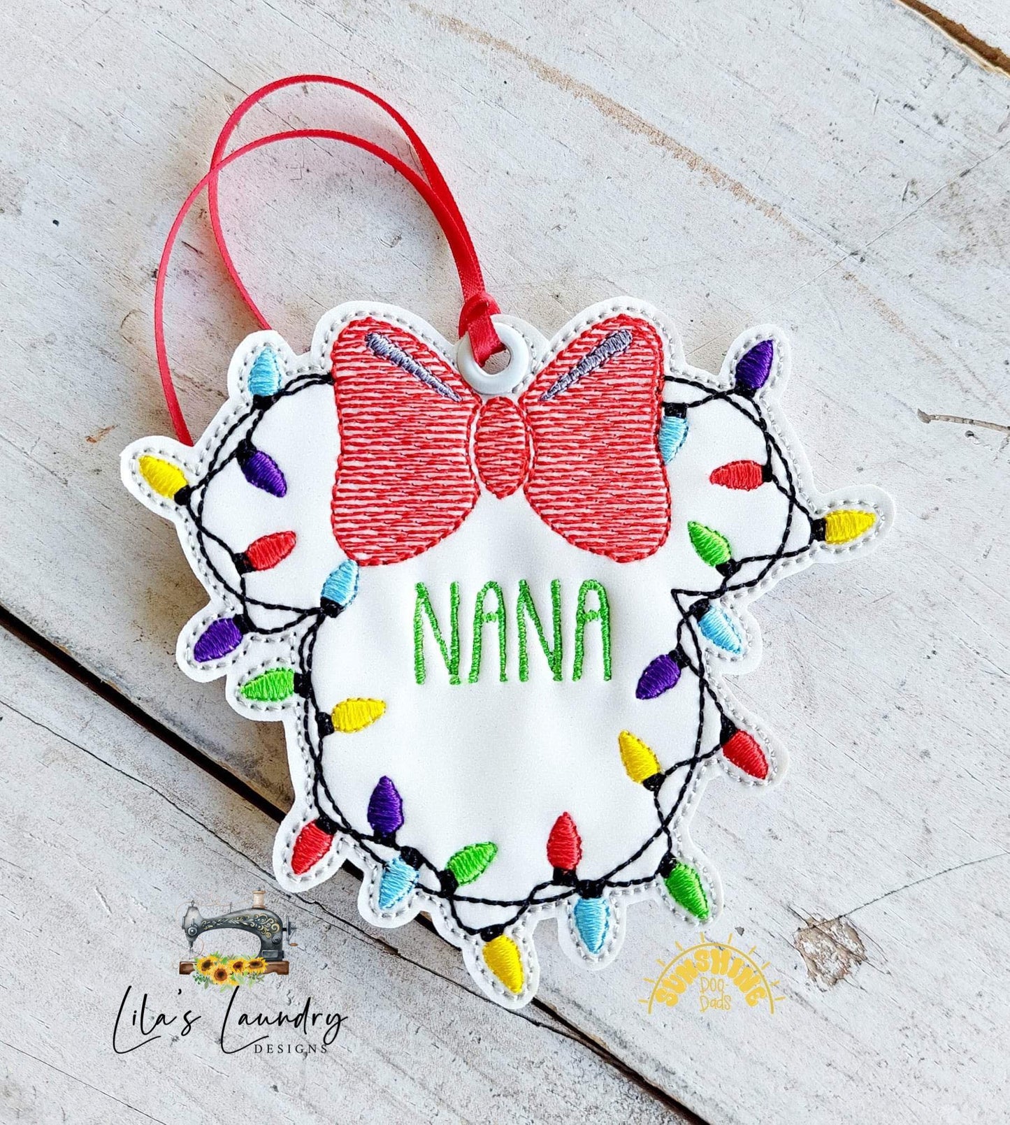 Christmas Light Mouse Ornament Duo - Digital File - Embroidery Design