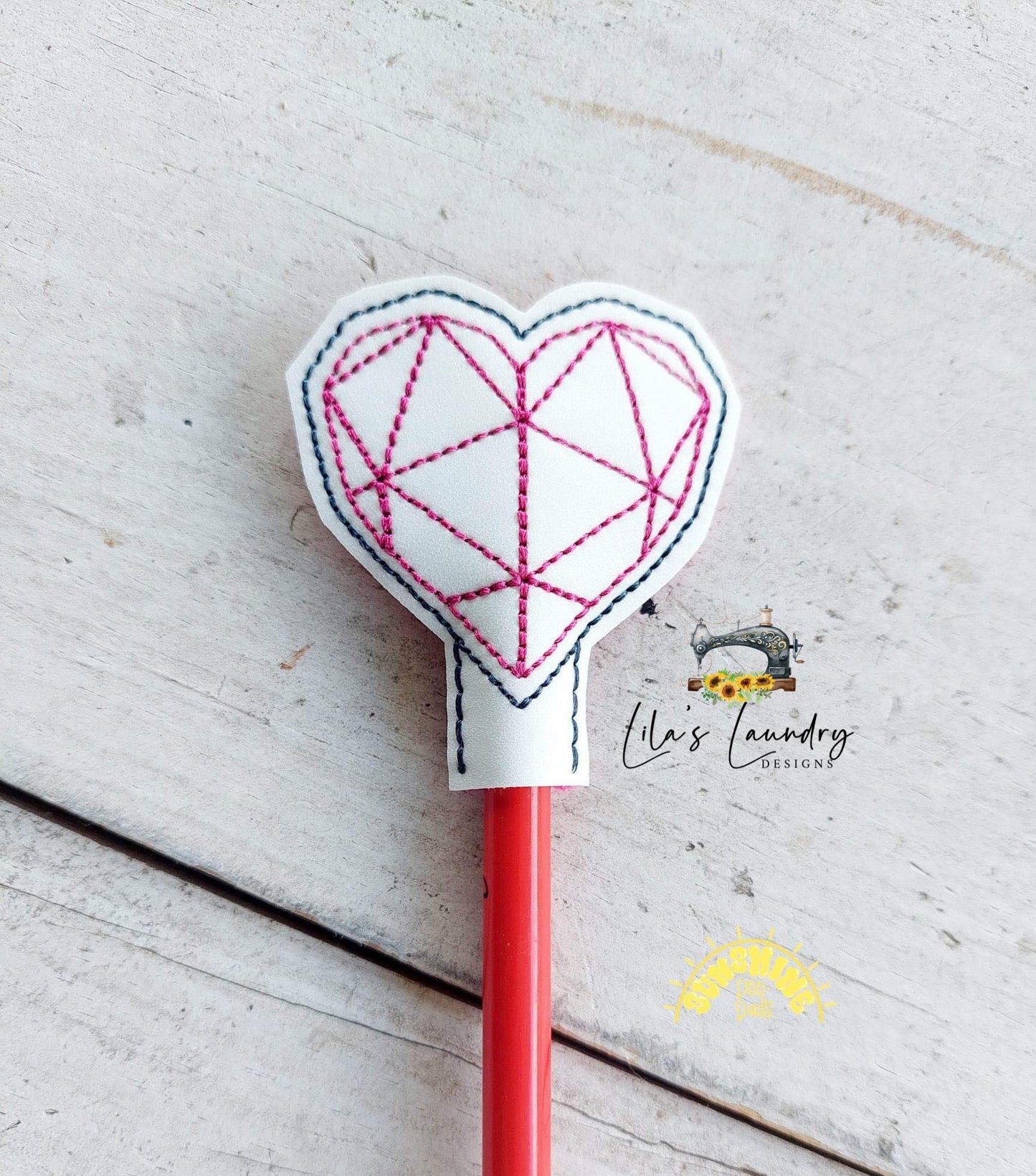 Geometric Heart Pencil Toppers 4x4 and 5x7 included- DIGITAL Embroidery DESIGN
