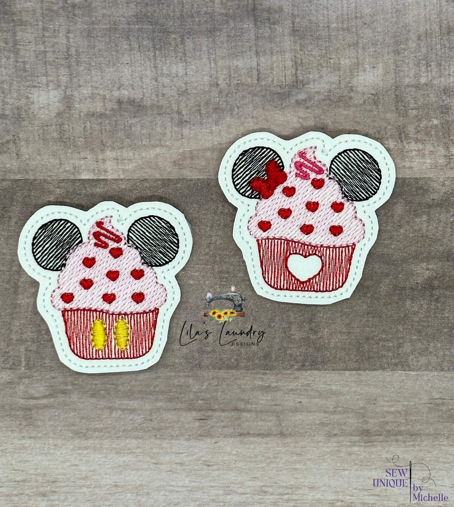 Mouse Cupcake Feltie Duo - 2 Inch - Digital Embroidery Design