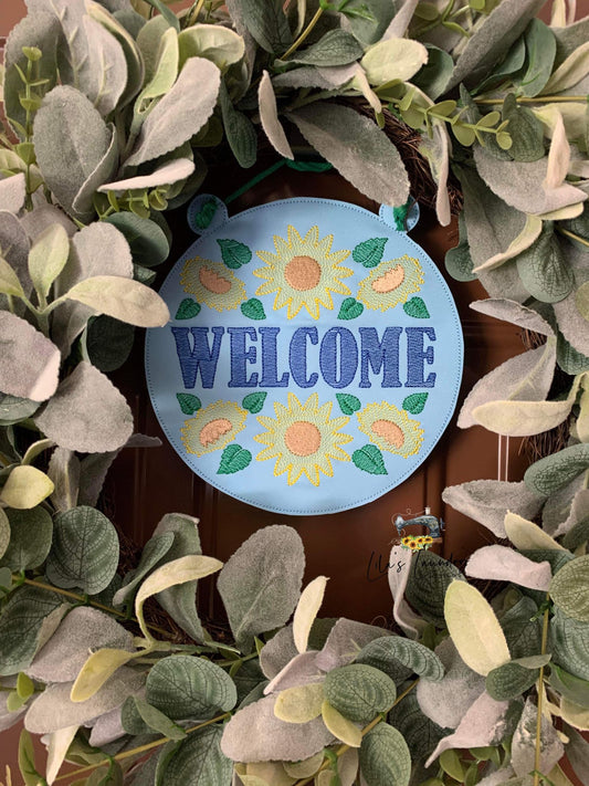 Sunflower Welcome Door Sign - 3 sizes - Digital Embroidery Design