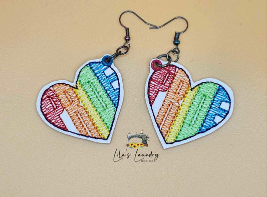 Pride Heart Earrings - 2 inch - Digital Embroidery Design