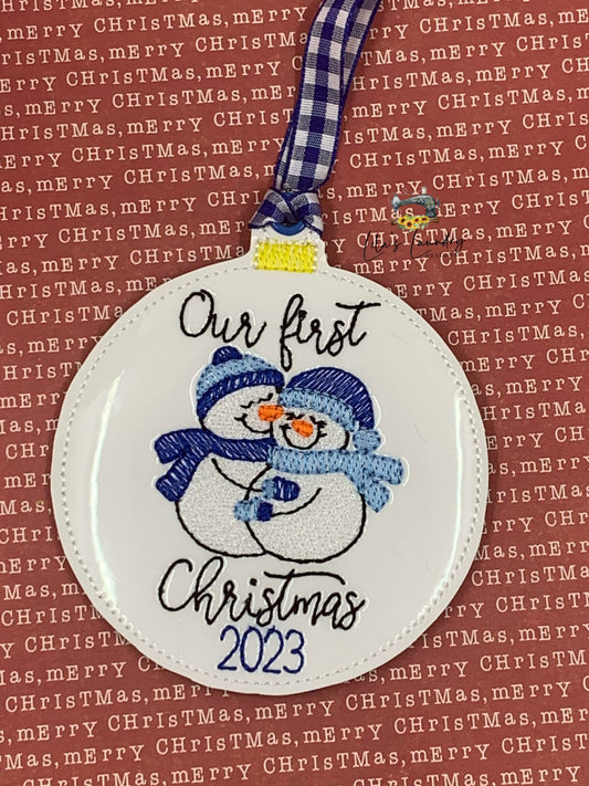 Our First Christmas 2023 Snowman Ornament - Digital File - Embroidery Design
