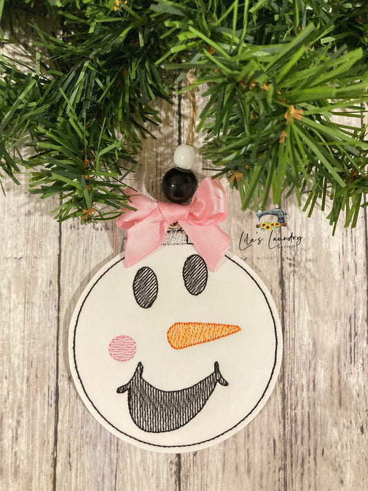 Happy Snowman Face Ornament - Digital File - Embroidery Design