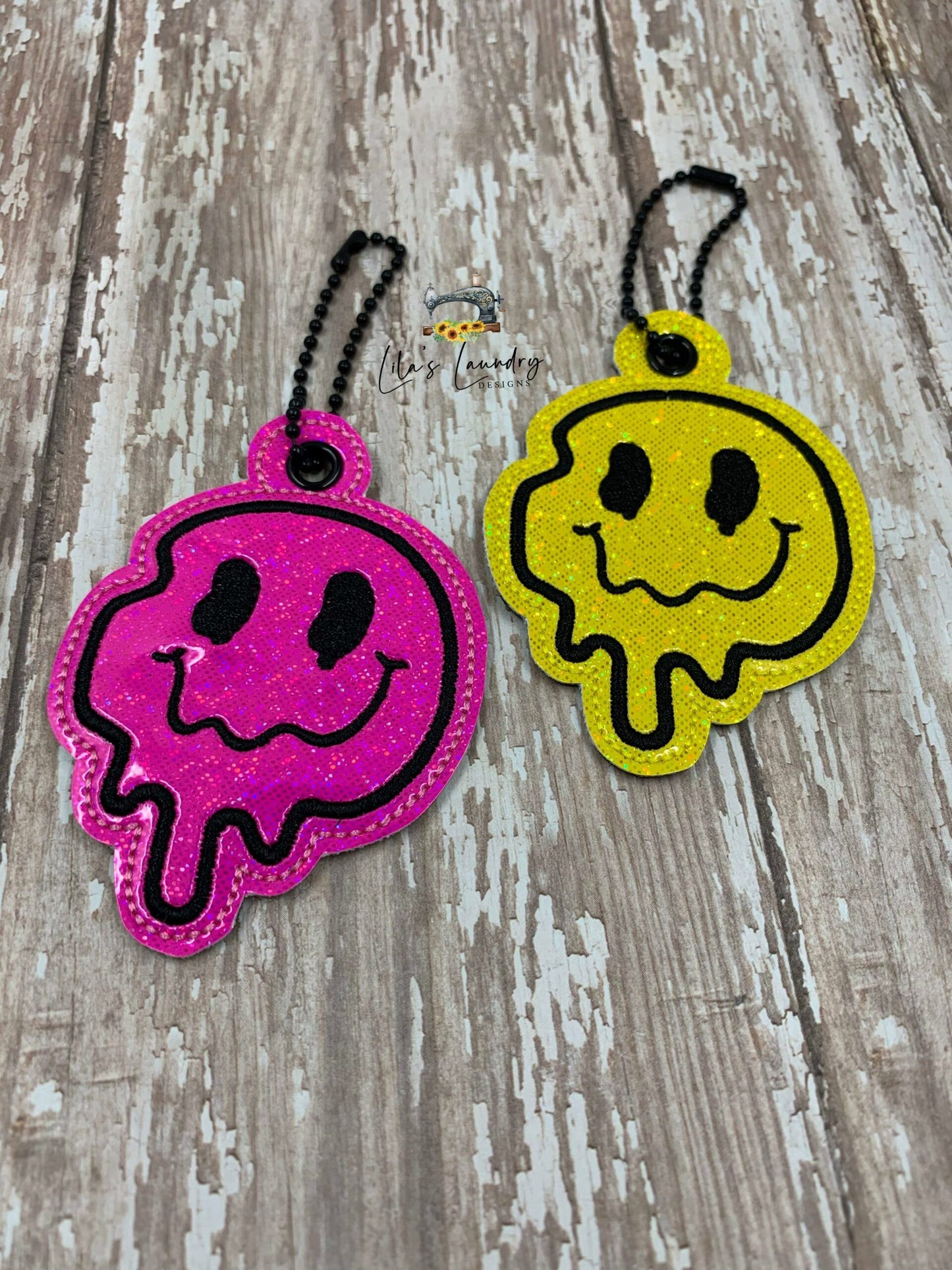Melting Smiley Face Fobs - DIGITAL Embroidery DESIGN