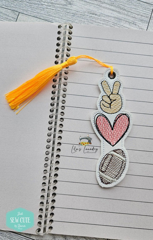 Peace Love Football Bookmark - Digital Embroidery Design
