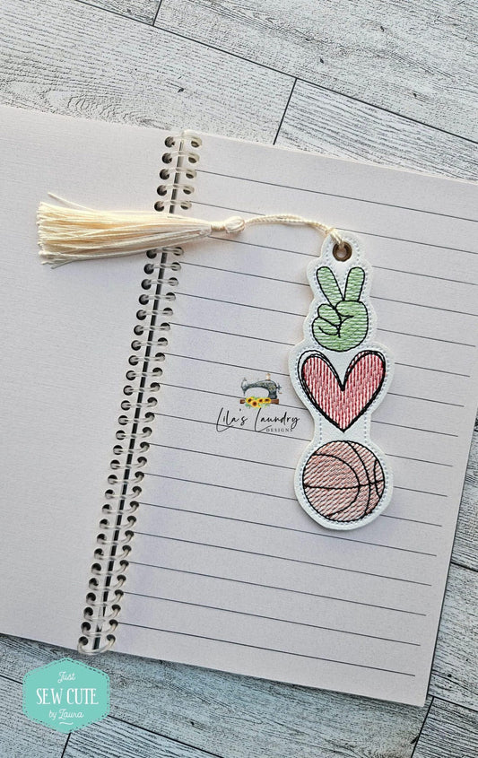 Peace Love Basketball Bookmark - Digital Embroidery Design
