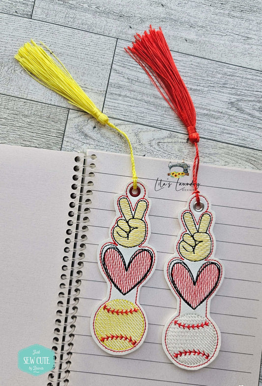 Peace Love Baseball Bookmark - Digital Embroidery Design