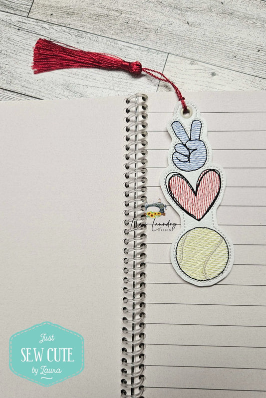 Peace Love Tennis Bookmark - Digital Embroidery Design