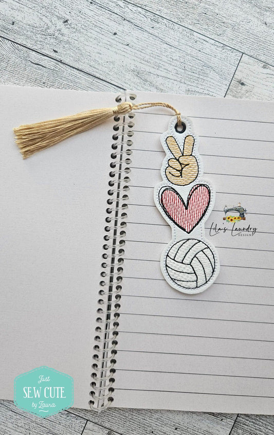 Peace Love Volleyball Bookmark - Digital Embroidery Design