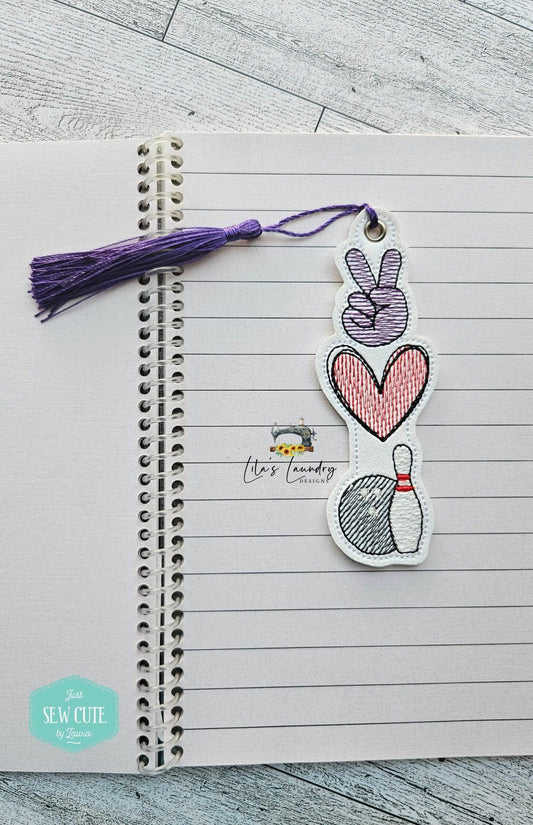 Peace Love Bowling Bookmark - Digital Embroidery Design