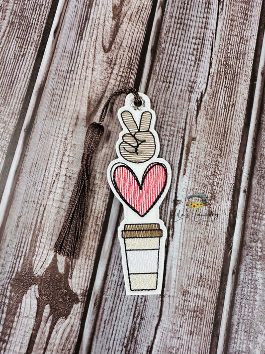 Peace Love Coffee Bookmark - Digital Embroidery Design
