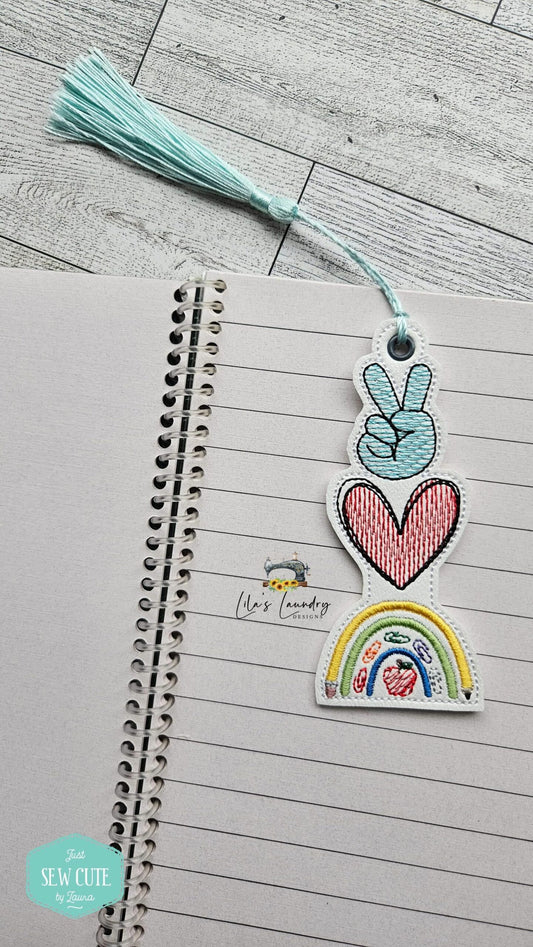 Peace Love Teach Bookmark - Digital Embroidery Design
